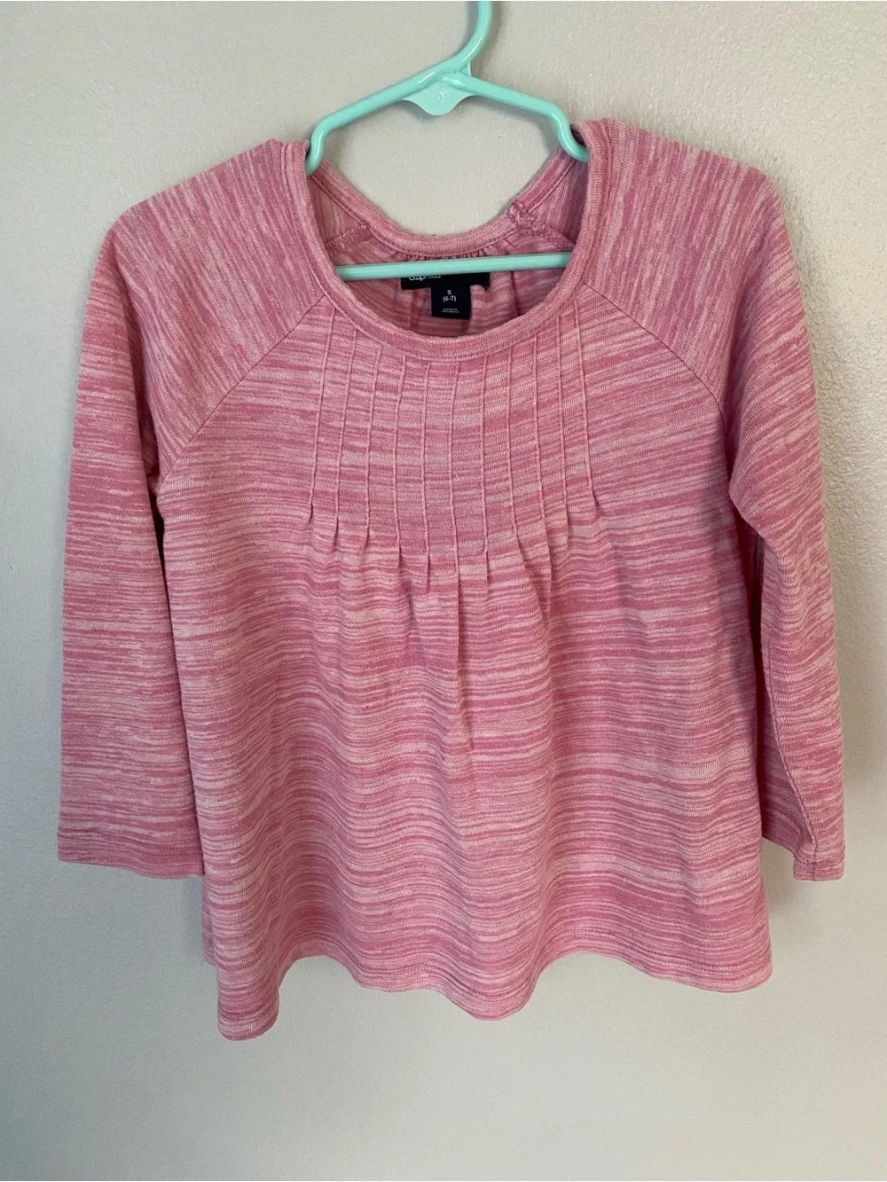 GAP Pink Heathered Long Sleeve Pintuck Top